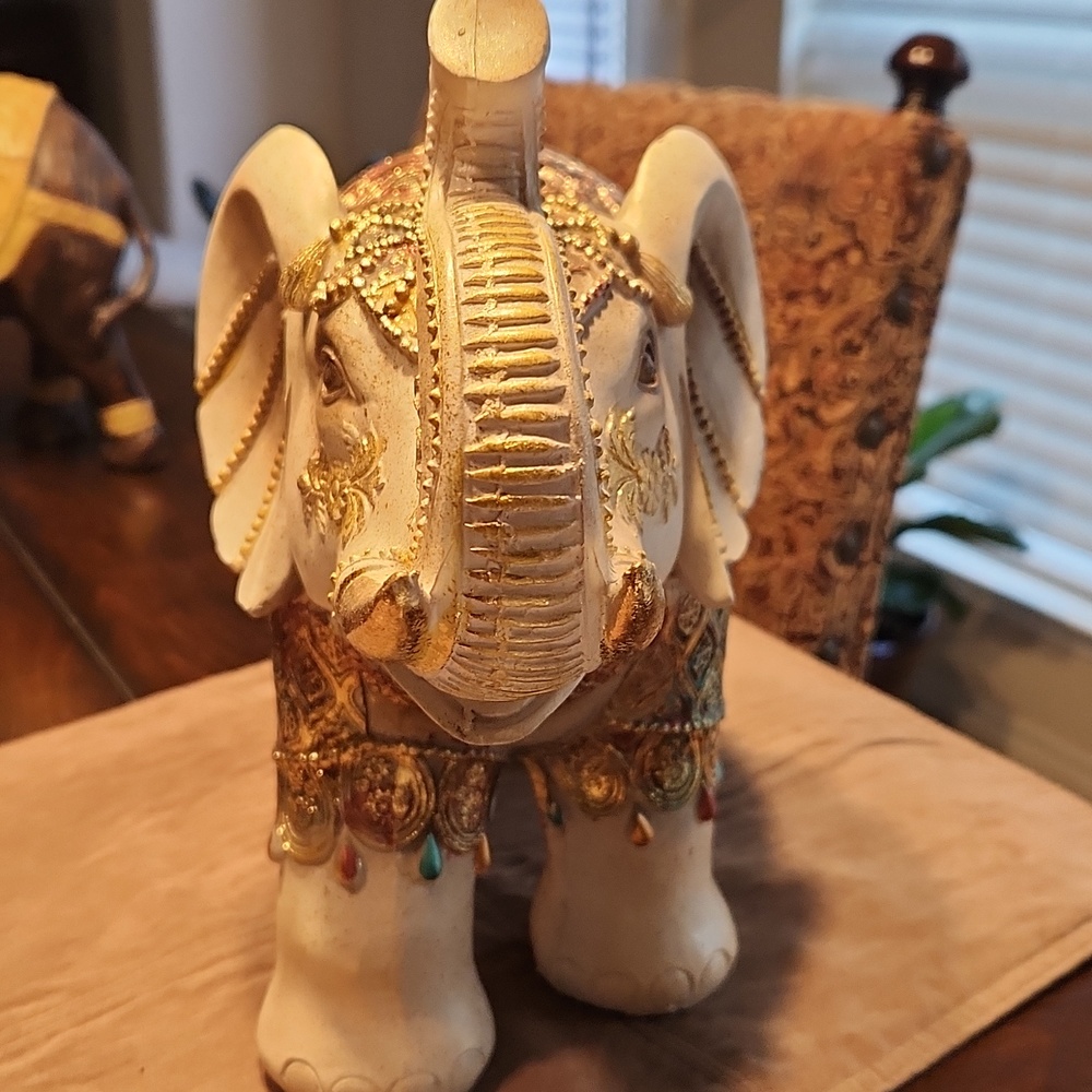 Embellished White & Gold Decorative Elephant Statue - Picture 5 of 7